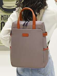 Minimalist Patch Decor Functional Backpack - Khaki - View 2