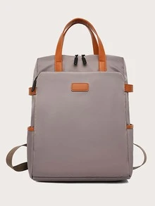 Minimalist Patch Decor Functional Backpack - Khaki - View 3