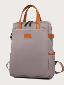 Minimalist Patch Decor Functional Backpack - Khaki - View 4
