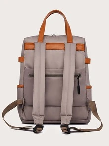 Minimalist Patch Decor Functional Backpack - Khaki - View 5