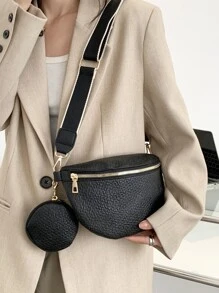 Minimalist Waist Bag With Coin Purse - Black - View 5