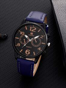 SHAARMS 1入組男士圓形指針石英手錶和1入組手環 - 藍色 - 查看 3