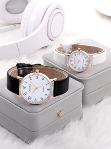 CADVAN 2pcs Minimalist Couple Quartz Watch - Black and White - View 2