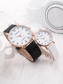 CADVAN 2pcs Minimalist Couple Quartz Watch - Black and White - View 3