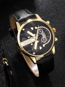 FanTeeDa 1pc Men Quartz Watch & 1pc Bracelet - Black - View 3