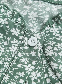 SHEIN MOD 碎花褶邊連衣裙 - 綠色 - 查看 3