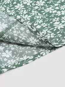 SHEIN MOD 碎花褶邊連衣裙 - 綠色 - 查看 4