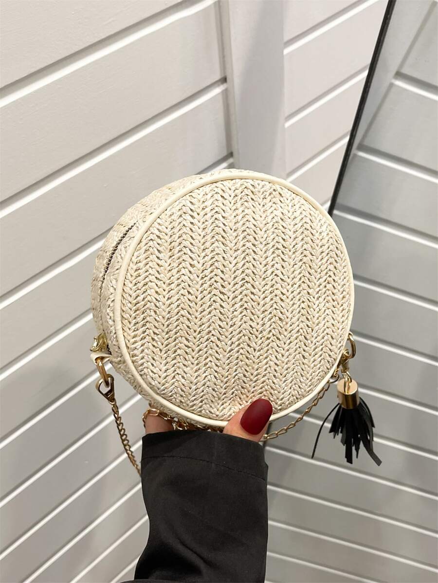 Bolsa de mimbre mini con diseño de fleco