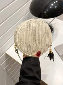 Bolsa de mimbre mini con diseño de fleco