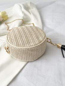 Bolsa de mimbre mini con diseño de fleco