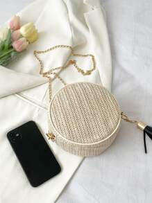 Bolsa de mimbre mini con diseño de fleco