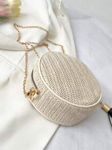 Bolsa de mimbre mini con diseño de fleco