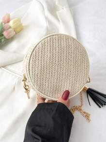 Bolsa de mimbre mini con diseño de fleco