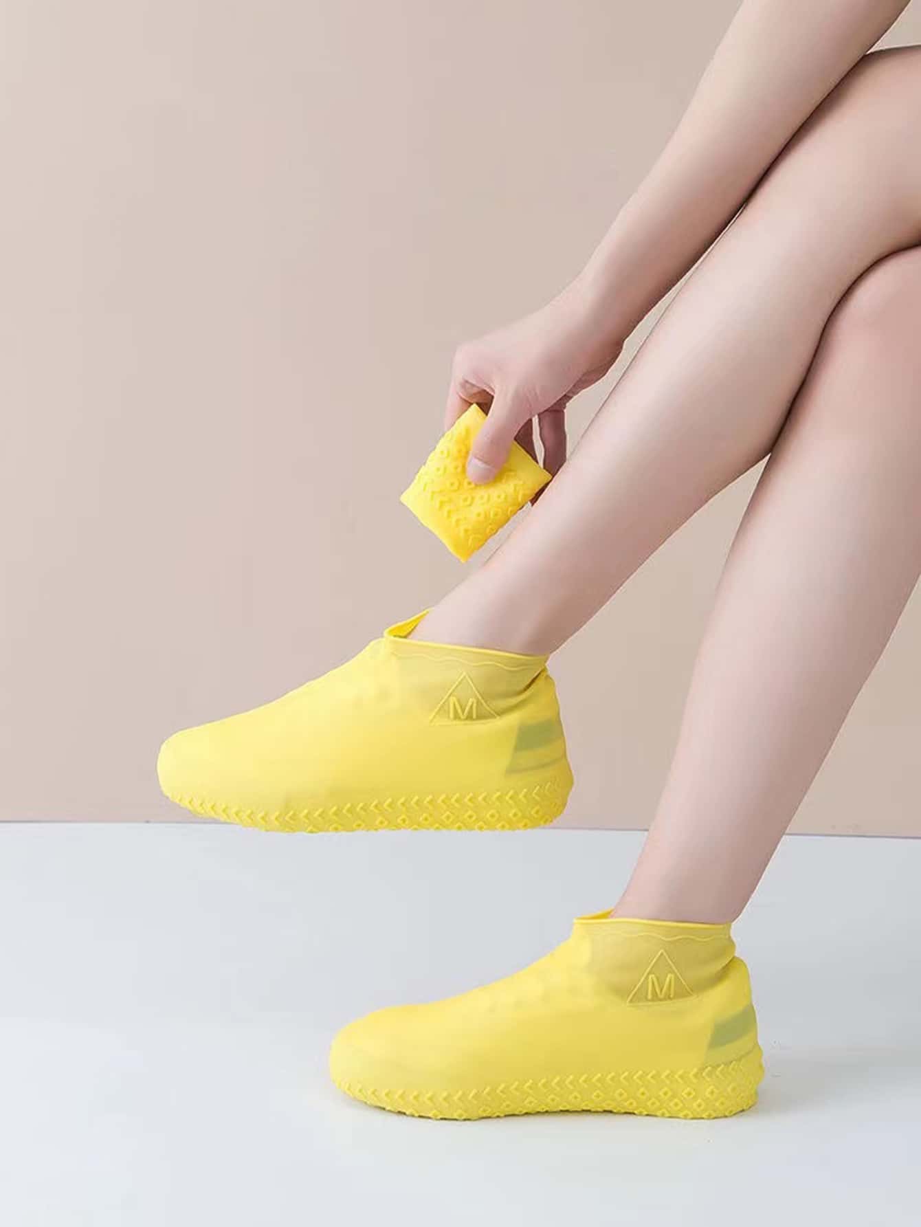 1pair Solid Waterproof Rain Boots Cover - Yellow - View 1