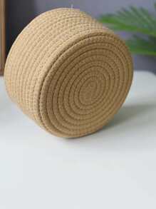 1pc Cat Ears Decor Woven Desktop Storage Basket - Beige - View 6