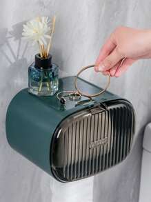 1pc Punch-free Clear Tissue Storage Box - Green - View 1