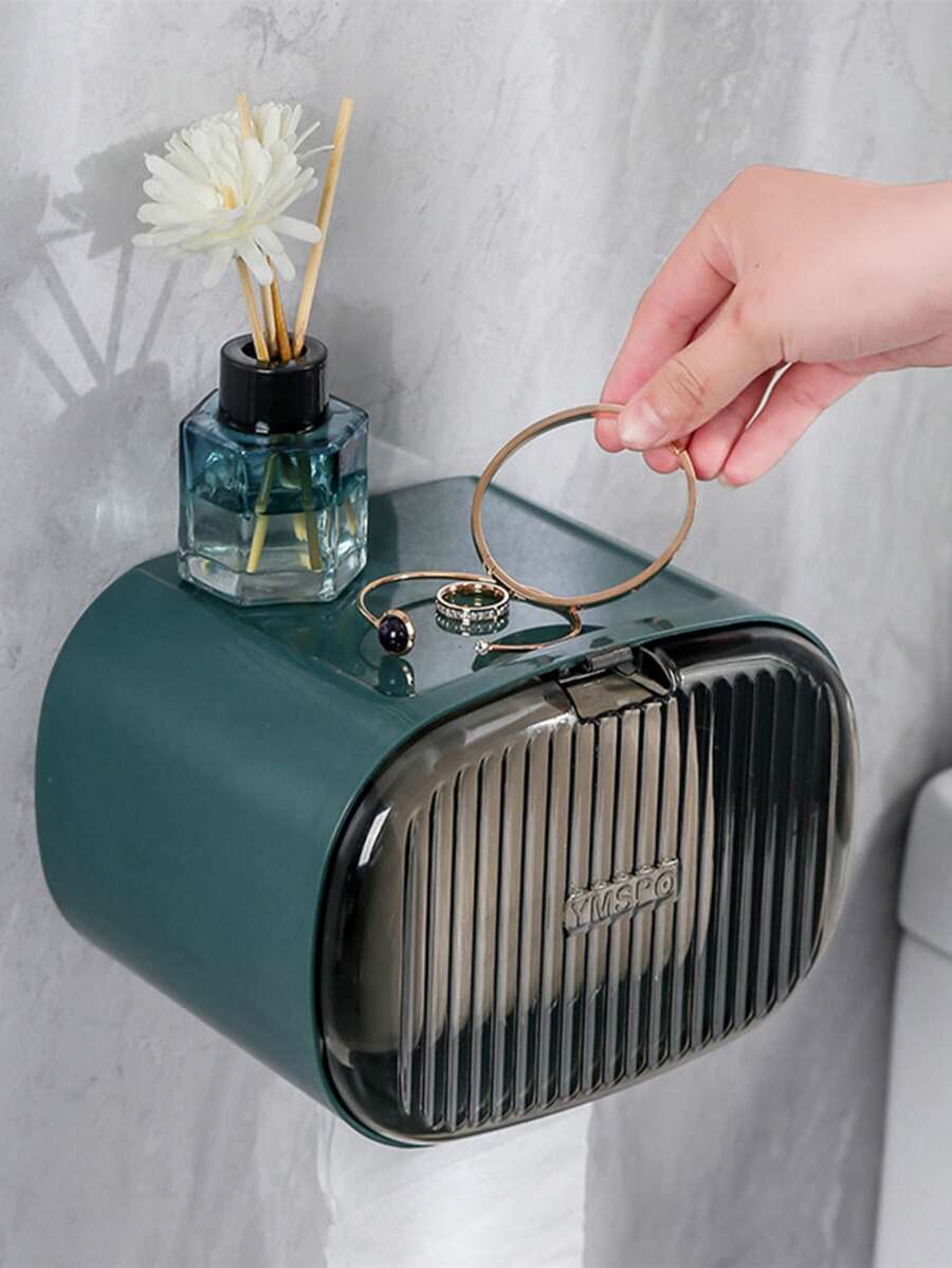 1pc Punch-free Clear Tissue Storage Box - Green - View 1