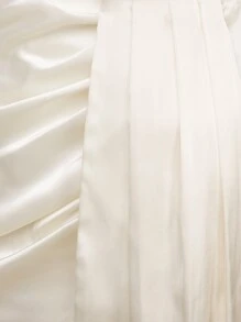 SHEIN VCAY 褶邊側垂不對稱下擺緞面半身裙 - 米色 - 查看 7