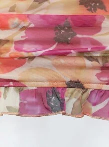 SHEIN VCAY Floral Print Frill Trim Ruched Bust Cami Dress - Multicolor - View 8