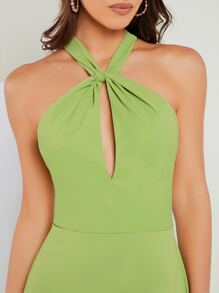 SHEIN Belle Váy phù dâu Lộ Lưng xoắn lại Dây kéo màu trơn - Màu xanh chanh - Xem 6