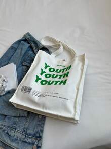 字母圖形單肩手提包書包適合畢業生、青少年女孩、新生、大二、大三和大四學生、大學和高中，非常適合戶外、旅行和返校 - 白色 - 查看 5