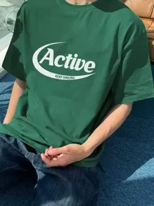 DAZY Nam Áo thun Bông Đồ họa Chữ cái - màu xanh lá - Xem 2