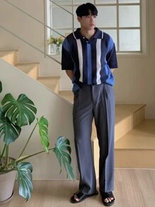 DAZY 男士撞色Polo領針織上衣 - 藏蓝色 - 查看 4