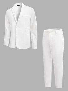 Manfinity NXTstreet Men Cotton Single Breasted Blazer & Trousers Set - White - View 1