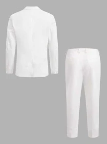 Manfinity NXTstreet Men Cotton Single Breasted Blazer & Trousers Set - White - View 2