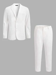 Manfinity NXTstreet Men Cotton Single Breasted Blazer & Trousers Set - White - View 5