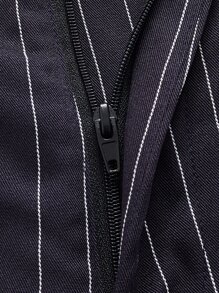 Manfinity VCAY Men Suit Pants Nút Túi Dây kéo Sọc - Màu xanh hải quân - Xem 4