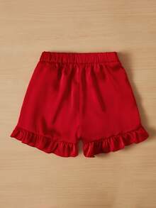SHEIN Chicas Skort ribete con fruncido con cordón lateral cruzado - Rojo - Ver 2