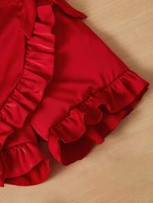 SHEIN Chicas Skort ribete con fruncido con cordón lateral cruzado - Rojo - Ver 4