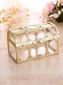 1pc Creative Electroplated Gold Plated Hollow Transparent Large Stationery Storage Box - Clear - View 1