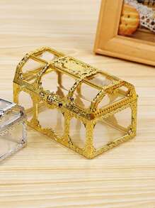 1pc Creative Electroplated Gold Plated Hollow Transparent Large Stationery Storage Box - Clear - View 2