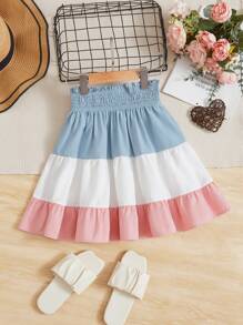 SHEIN Chicas Falda de color combinado de cintura con volante bajo con fruncido - Multicolor - Ver 1