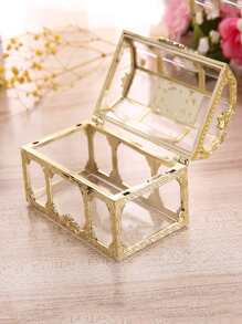 1pc Creative Electroplated Gold Plated Hollow Transparent Large Stationery Storage Box - Clear - View 3