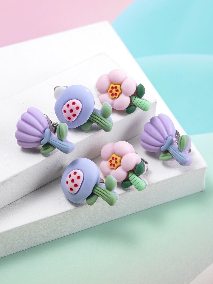 Chicas 6 piezas Cuff de oreja con diseño de flor - Multicolor - Ver 1
