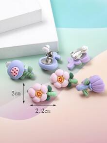 Chicas 6 piezas Cuff de oreja con diseño de flor - Multicolor - Ver 3