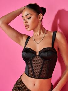 SHEIN BAE Contrast Lace Bustier Cami Top - Black - View 3