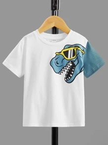SHEIN Young Boy Dinosaur Print Tee - White - View 1