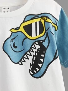 SHEIN Young Boy Dinosaur Print Tee - White - View 3