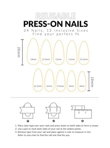 24 件长款杏仁蓝色法式闪光亮片假指甲、1 件指甲锉和 1 片指甲胶带，打造迷人指甲，美甲用品 - 彩色 - 查看 4