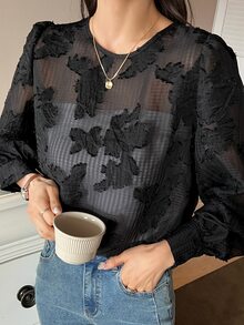 DAZY Áo sơ mi nữ cắt màu trơn Gợi cảm - màu đen - Xem 4