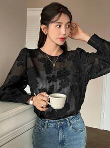 DAZY Áo sơ mi nữ cắt màu trơn Gợi cảm - màu đen - Xem 5