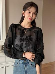 DAZY Áo sơ mi nữ cắt màu trơn Gợi cảm - màu đen - Xem 1
