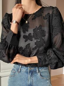 DAZY Áo sơ mi nữ cắt màu trơn Gợi cảm - màu đen - Xem 3