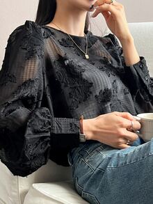 DAZY Áo sơ mi nữ cắt màu trơn Gợi cảm - màu đen - Xem 9