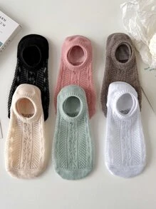 New Arrival Spring/summer Women's Invisible Boat Socks With Hollow Out Maple Leaves Pattern And Antiskid Silicone Design, 6 Pairs/set(random Colors) - Multicolor - View 3