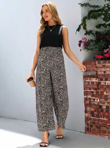 SHEIN Maternity Leopard Print Wide Leg Jumpsuit - Black - View 1